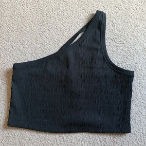 American Eagle Outfitters One Shoulder Black Textured Top
